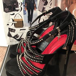 CESARE PACIOTTI Silver Stud Black Suede Heels 39 9